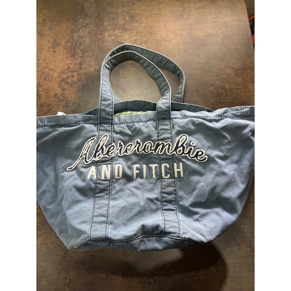 Y2K Abercrombie & Fitch 3 compartment Blue Canvas Tote Bag Heritage Logo